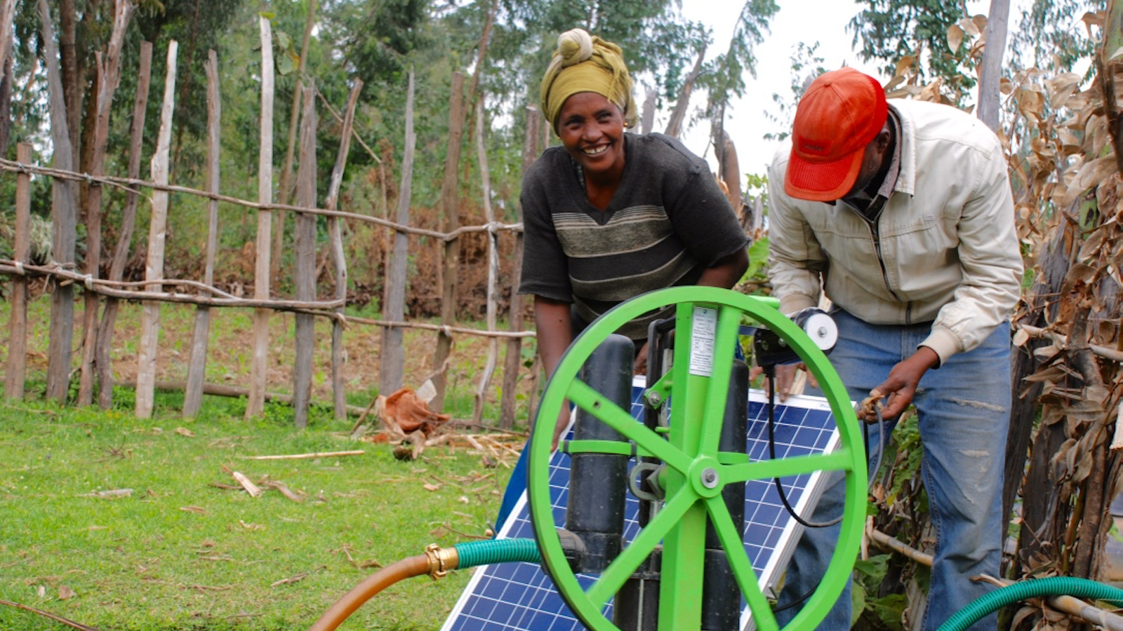 Man and woman with solar pump in Ethiopia. Photo: IWMI.